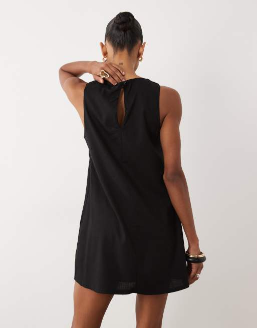 Fashionkilla - Sort smock-minikjole i hørlook, 4 af 4