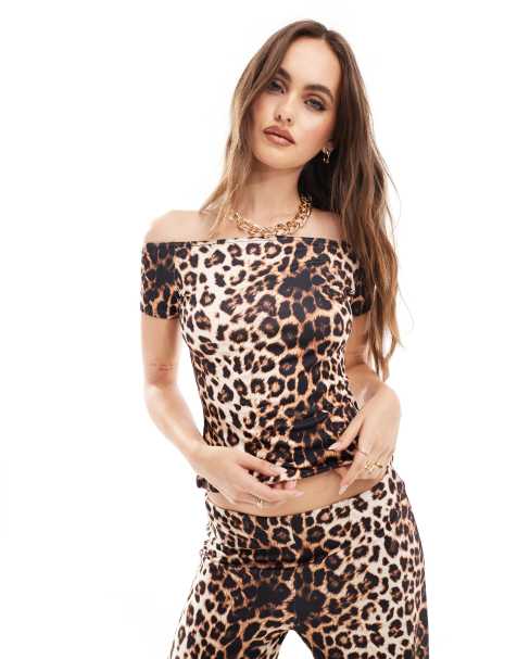 Fashionkilla super soft bardot top in leopard print - view 1