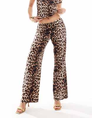 【NONCODE】Linoa Leopard Pattern Wide Pants (belt Set) SOOKABEILA Women Y2k 2 Piece Tie Front Set Leopard Print