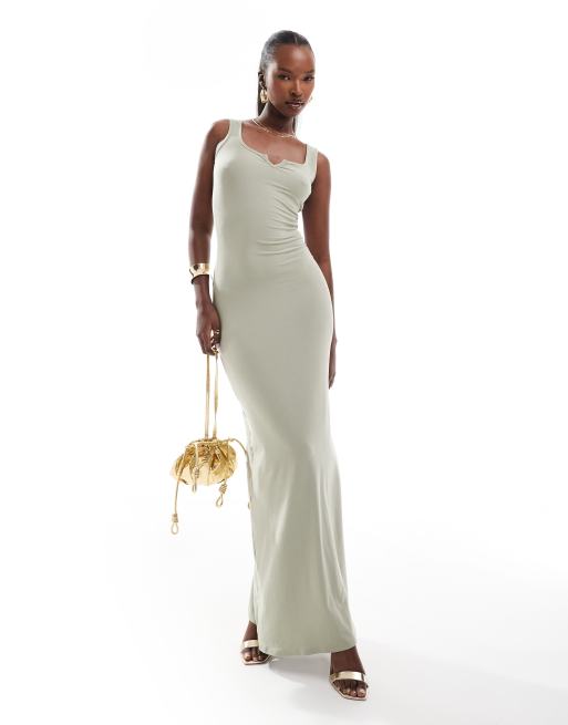 Fashionkilla - Superzachte mouwloze maxi jurk met inkeping in saliegroen