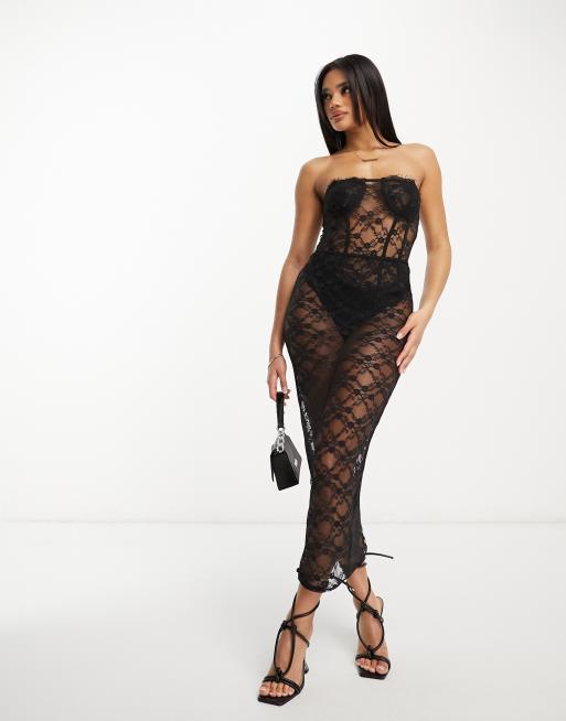 Fashionkilla – Svart korsett-body i spets, del av set