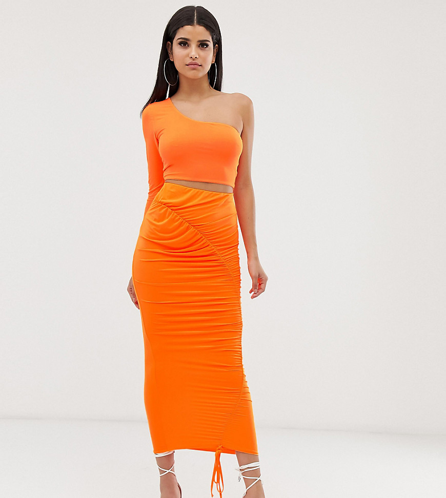 Fashionkilla Tall - Crop top met een schouder in fluorescerend oranje-Zwart