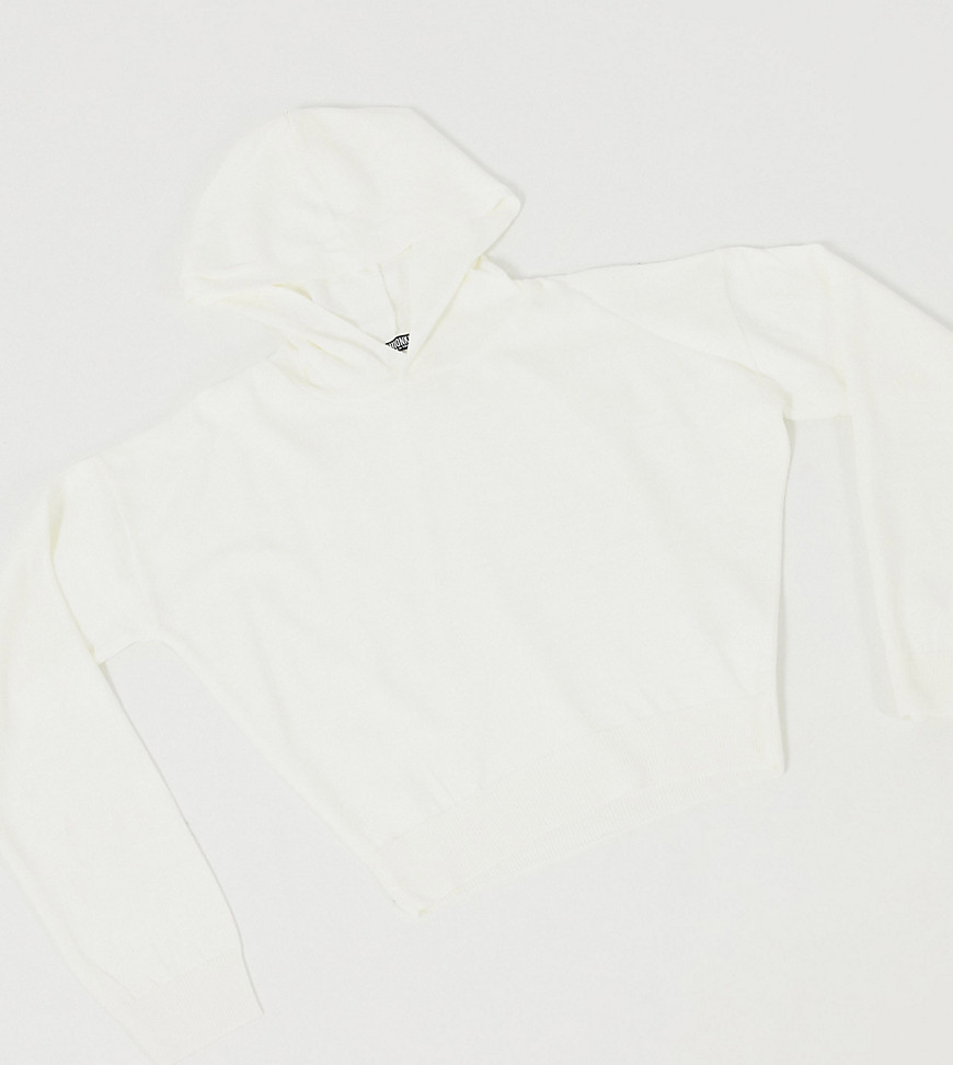 Fashionkilla Tall - Gebreide geribbelde hoodie in wit