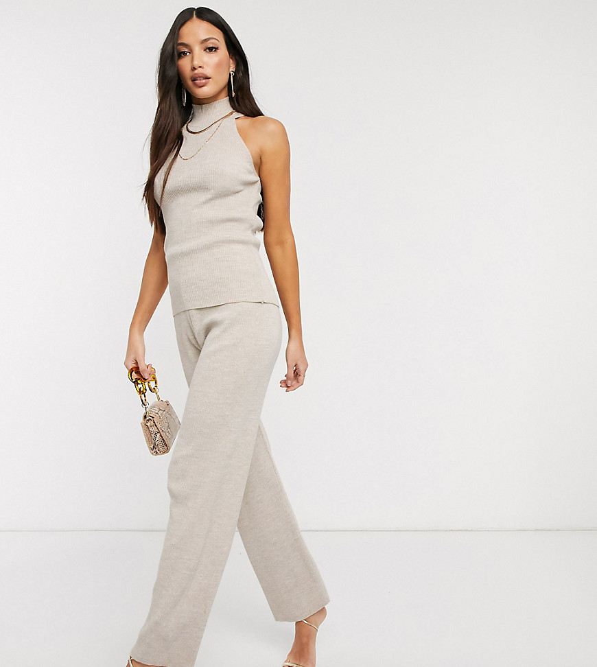 Fashionkilla Tall knitted flare trouser co ord in oatmeal-Beige