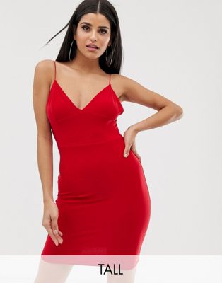 Fashionkilla Tall - Korte cami-jurk in rood