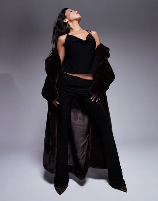 Fashionkilla - Top nero aderente a doppio strato con scollo ad anello e spalline sottili
