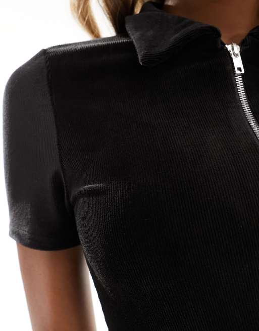 Fashionkilla - Top zippé d'ensemble en velours côtelé stretch - Noir, 3 de 4