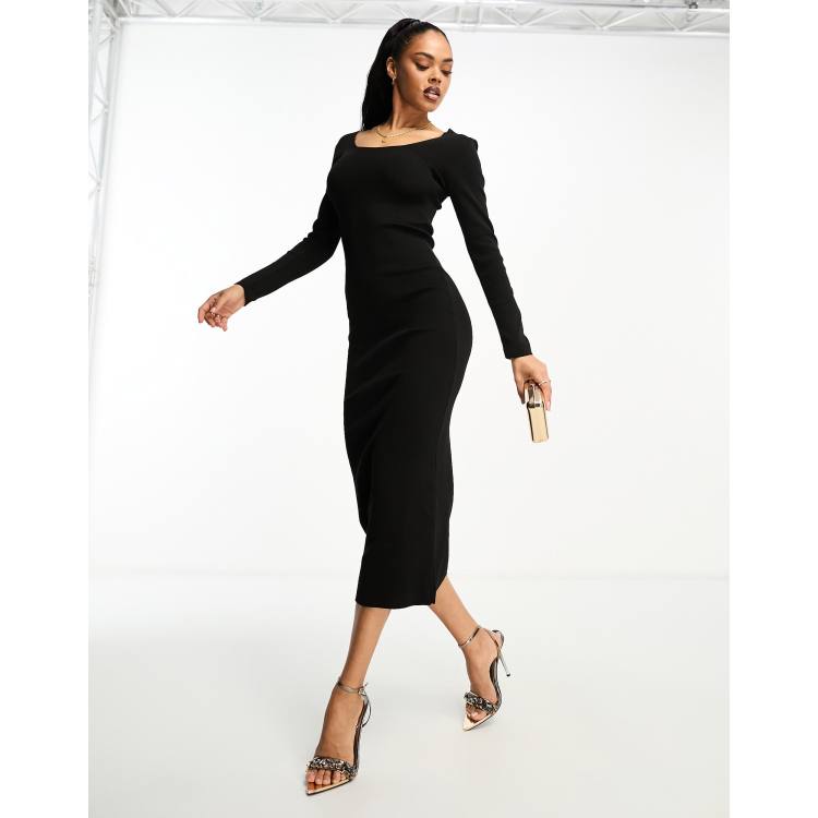 Fashionkilla Vestito midi fasciante nero in maglina con scollo sul retro ASOS