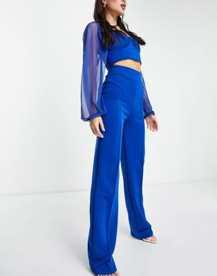 Fashionkilla wide leg trousers co ord in cobalt-Blue