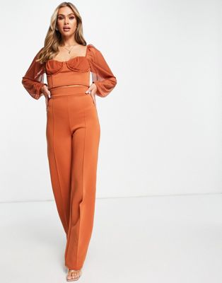Fashionkilla wide leg trousers co ord in rust-Orange