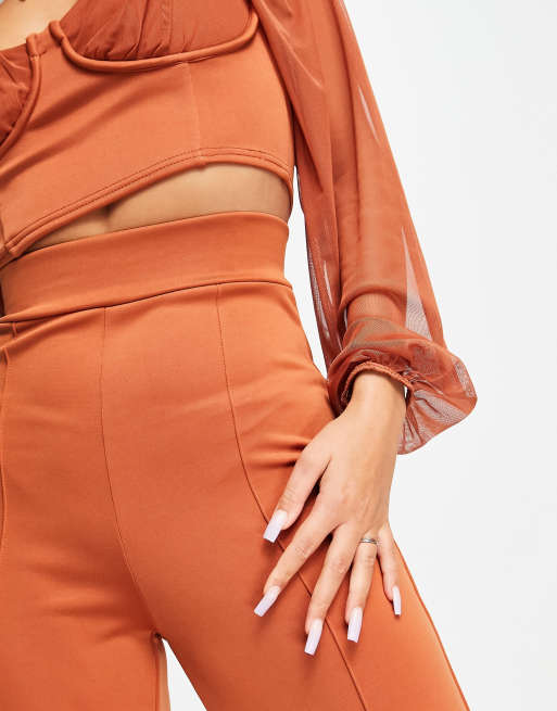 Fashionkilla wide leg trousers co ord in rust, 3 of 4
