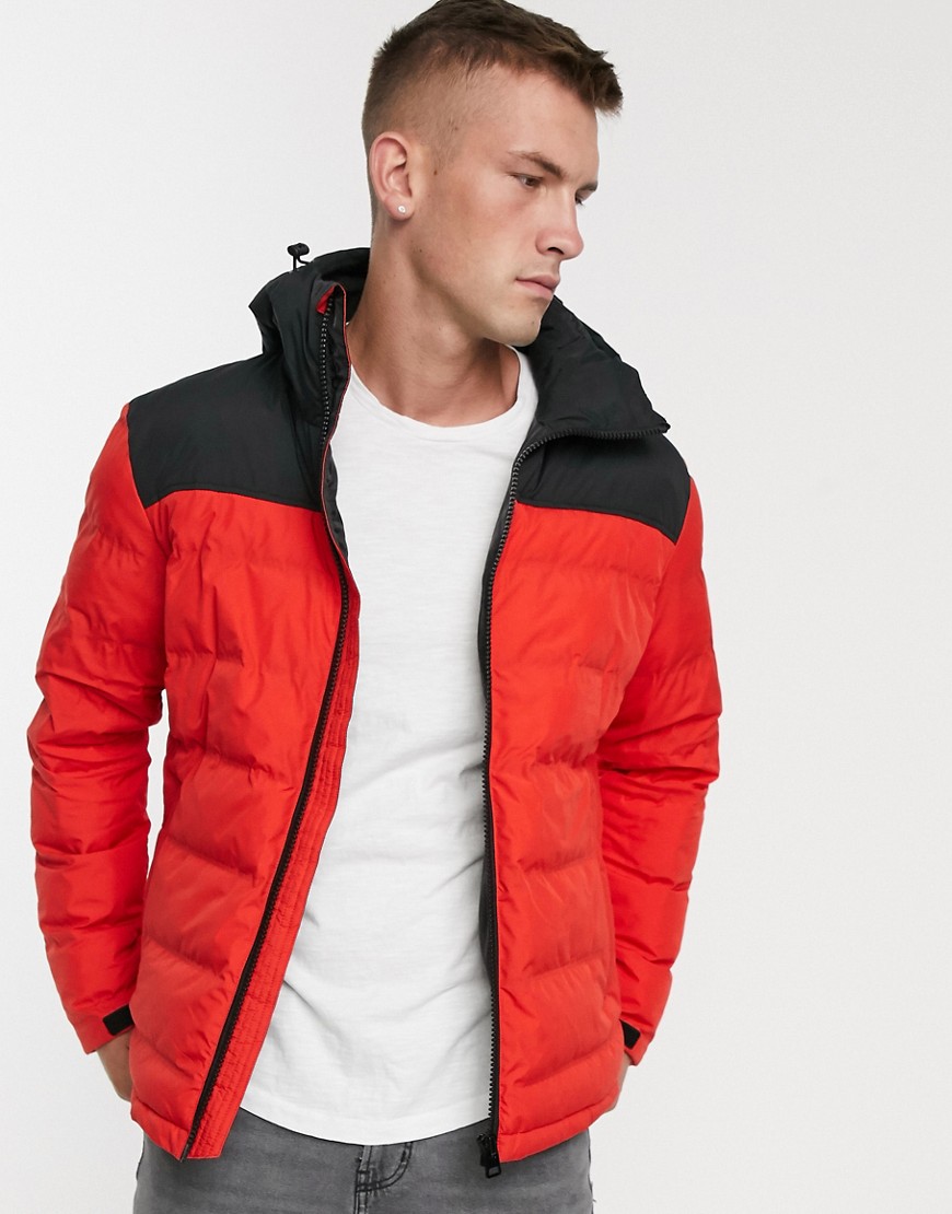 Fat Moose colour block padded jacket-Red