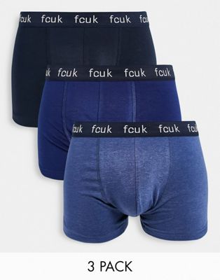 FCUK 3 pack boxers in blue