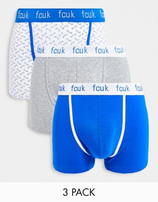 FRENCH CONNECTION FCUK 3 PACK BOXERS IN PRINT-BLUE