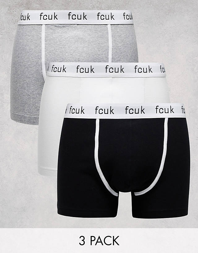 French Connection - FCUK 3 pack trunks in black/grey/white