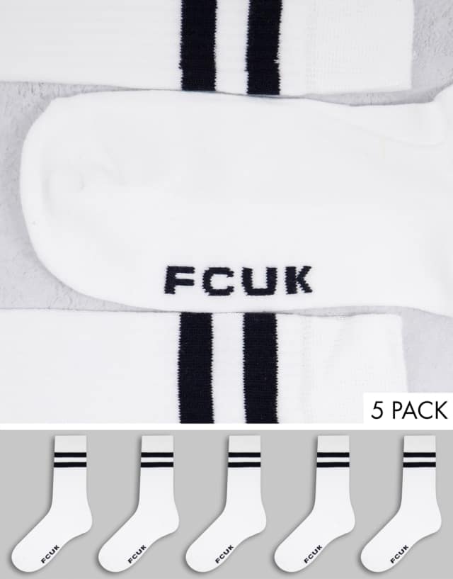 FCUK 5 pack sport socks in white