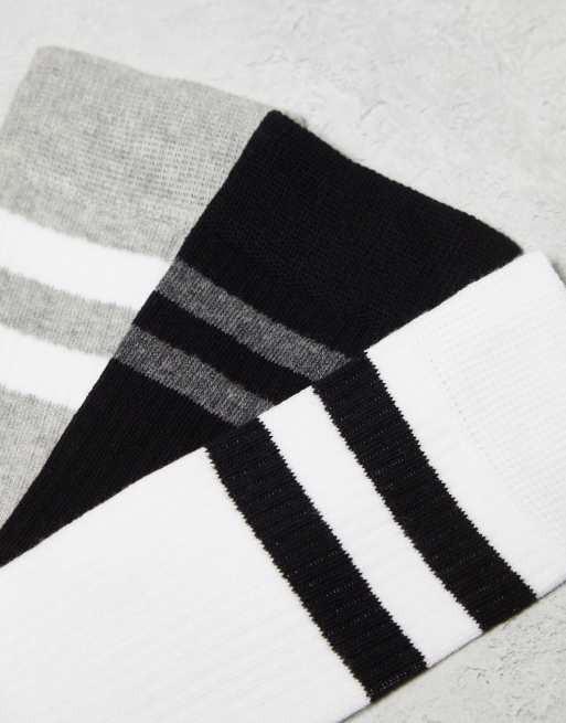 FCUK pack sports crew socks in black/grey/white ASOS