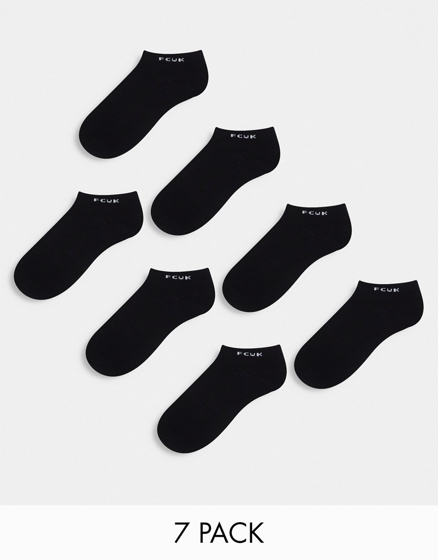 FCUK 7 pack trainer socks in black