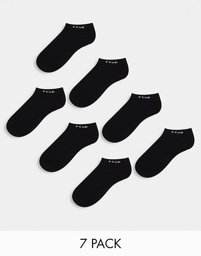 French Connection - FCUK 7 pack trainer socks in black