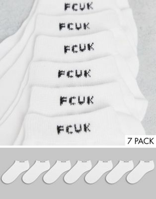 FCUK 7 pack trainer socks in white