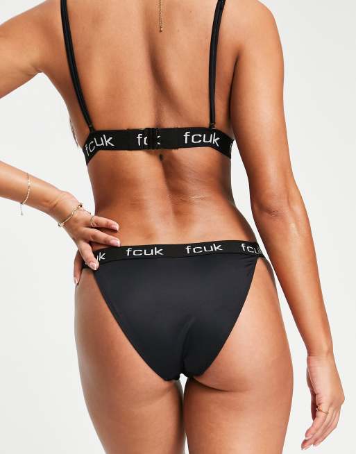 FCUK bikini bottoms with logo band in black