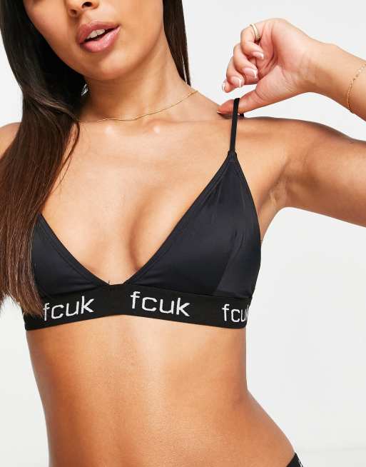 FCUK - Bikinitopje met vulling en logoband in zwart
