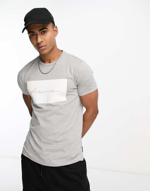 FCUK box scribble logo t-shirt in light grey | ASOS