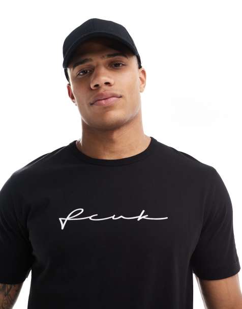 FCUK center scribble logo T-shirt in black - view 1