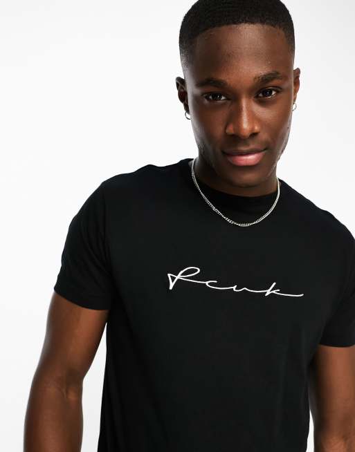 FCUK centre scribble logo t-shirt in black | ASOS