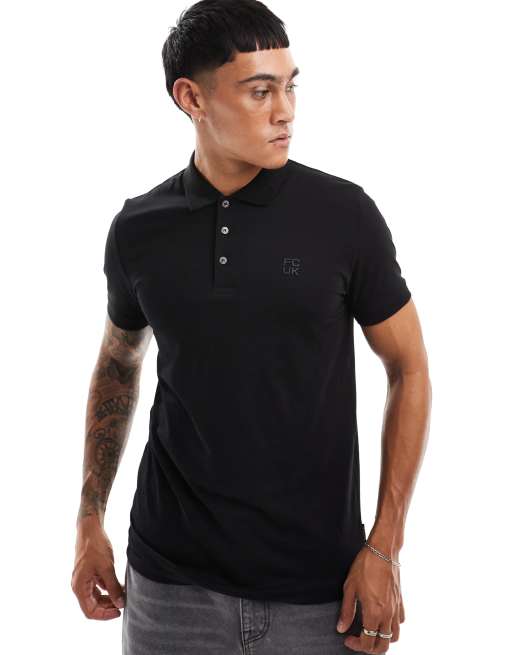 FCUK chest logo polo in black