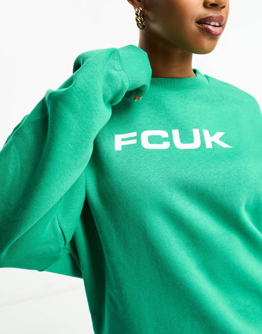 FCUK crew neck sweatshirt with white logo in veridian green