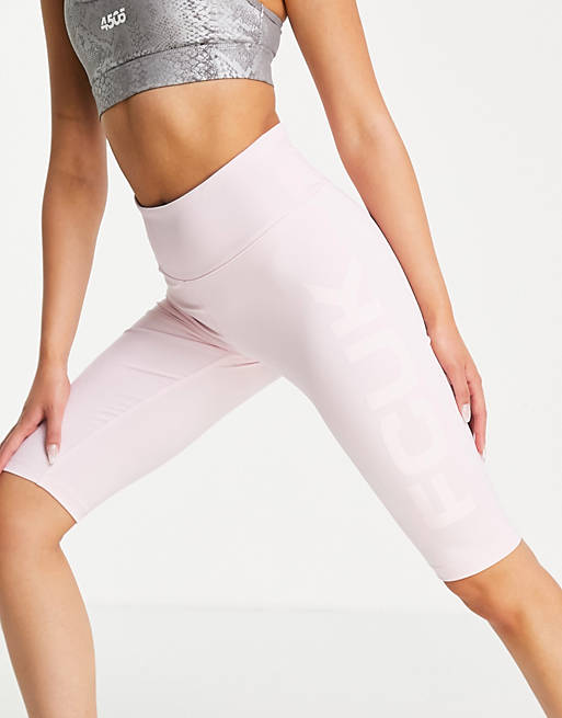FCUK cropped legging co-ord with logo in dusty pink