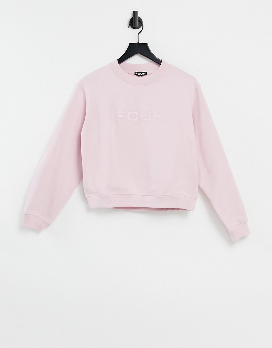 FCUK cropped sweatshirt co-ord in dusty pink