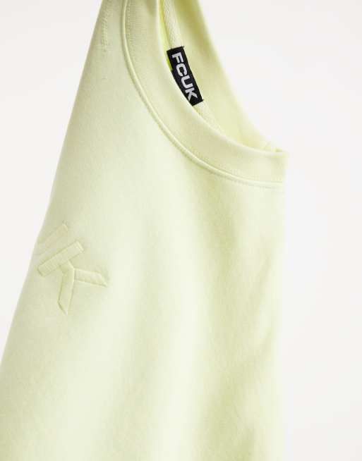 FCUK embroidered oversized sweater co-ord in dusty yellow, 4 of 4