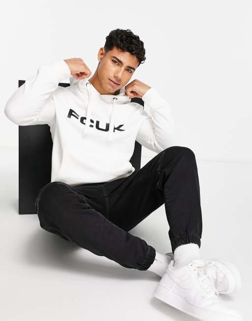FCUK – Kapuzenpullover in Weiß mit großem Logo