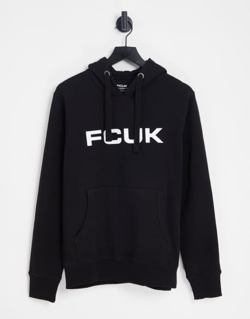 FCUK large logo overhead hoodie in black | ASOS