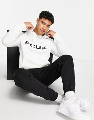 FCUK large logo overhead hoodie in white - ASOS Price Checker