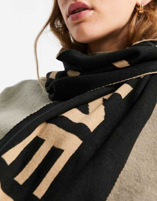 FCUK large logo scarf in camel ASOS