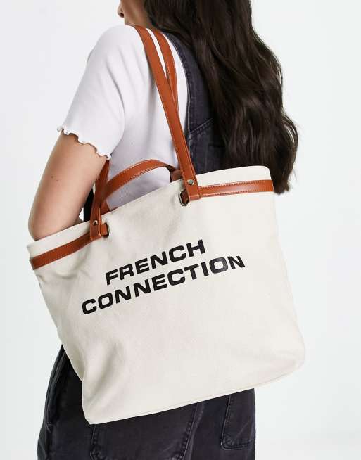 FCUK logo beach bag in natural ASOS