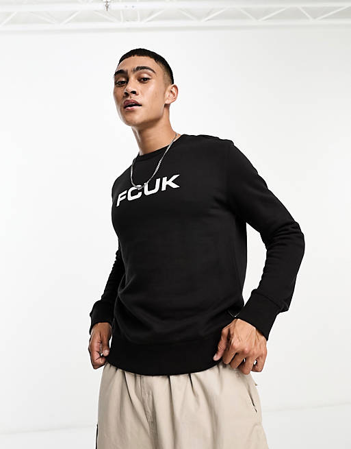 FCUK logo crew neck sweatshirt in black | ASOS
