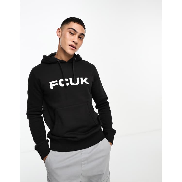 FCUK logo overhead hoodie in black