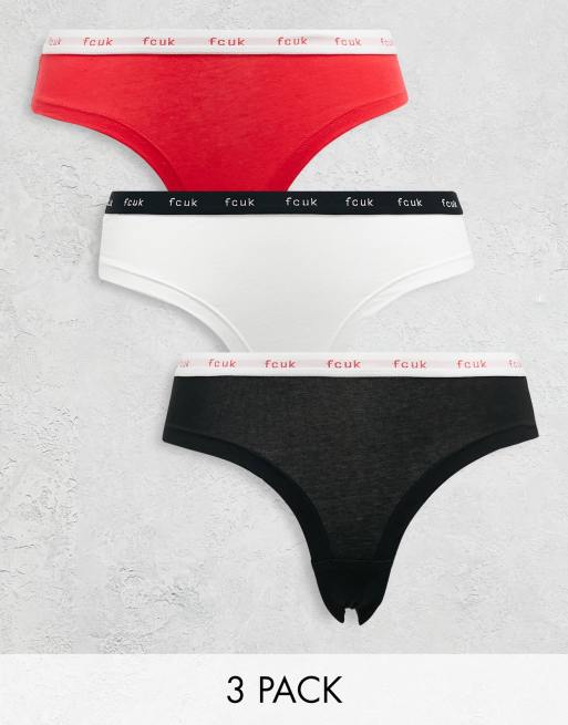 FCUK - Pakke med 3 par trusser i sort/hvid/hibiscus