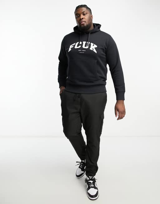 FCUK Plus varsity logo hoodie in navy & white
