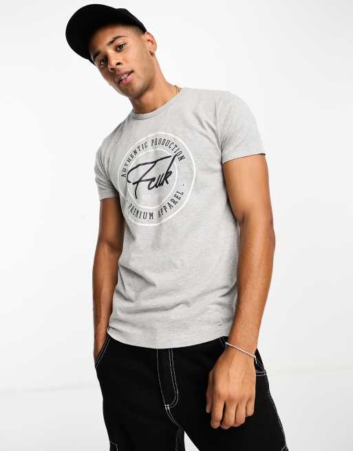 FCUK premium print t-shirt in light grey mel | ASOS