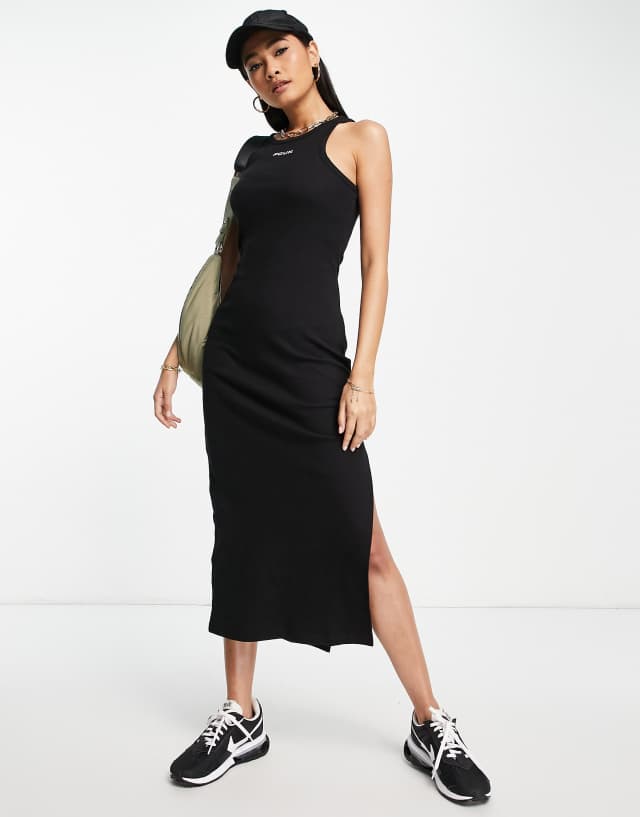 FCUK racer back body-conscious midi dress in black