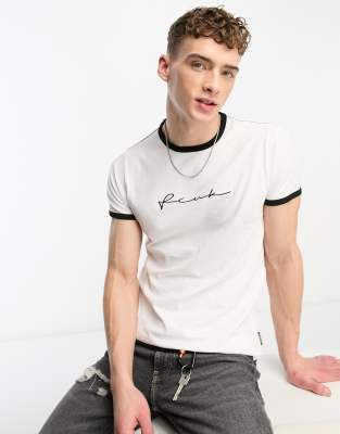 FCUK ringer t-shirt in white & black | ASOS