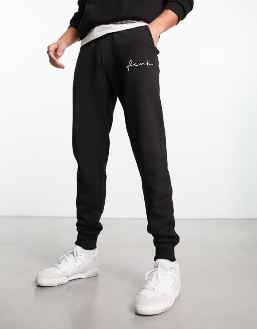 FCUK scribble logo slim fit joggers in black