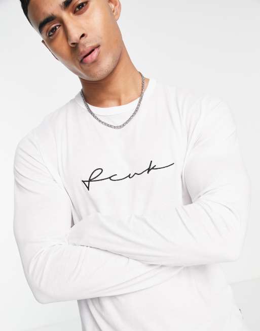 FCUK script logo long sleeve top in white