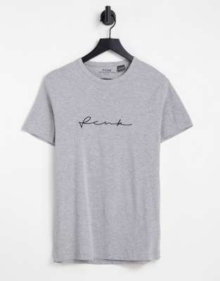 French Connection FCUK script logo t-shirt in light grey