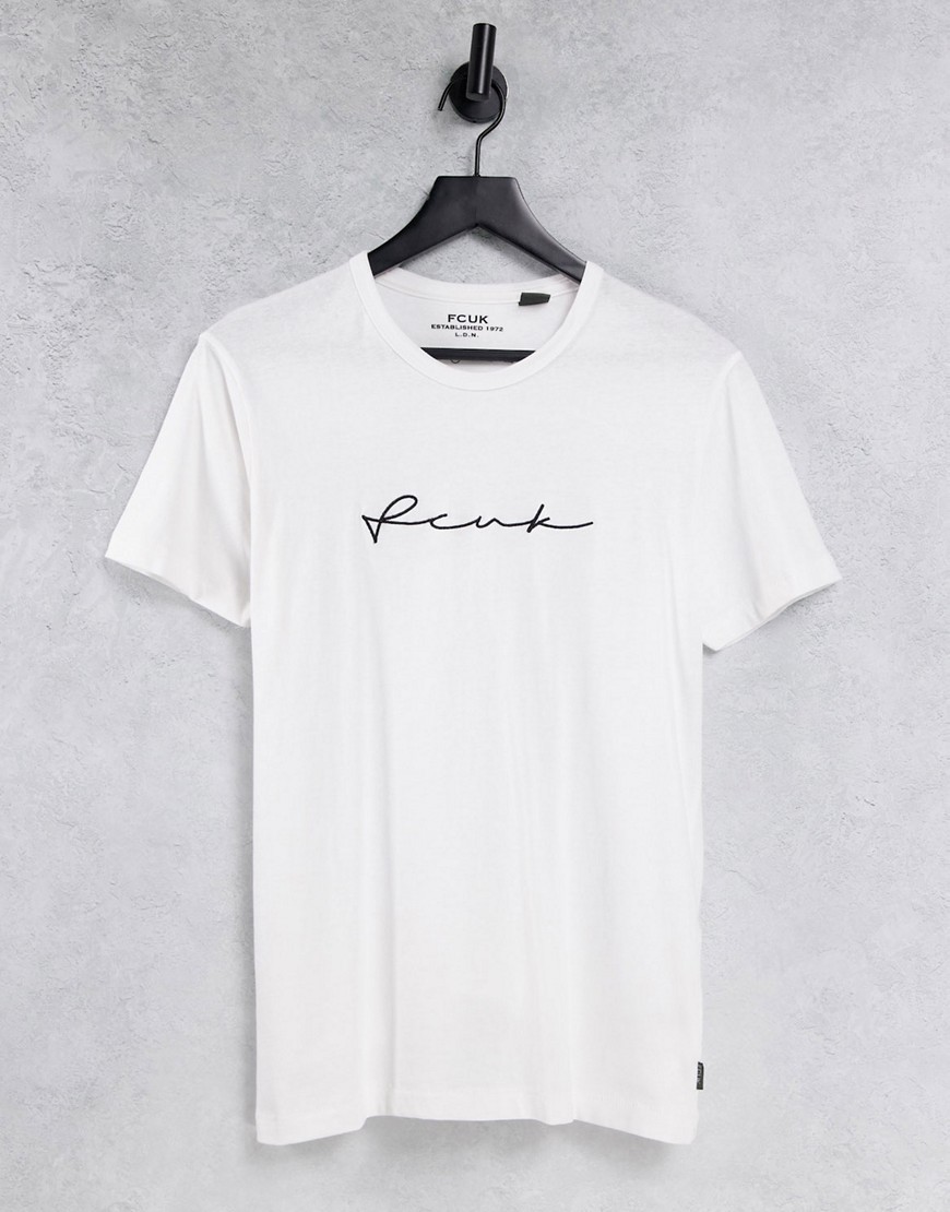 French Connection Fcuk Script Logo T-shirt In White